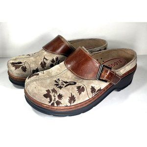 Klogs Austin Womens Floral Tan Brown Suede Clogs Size US 8.5